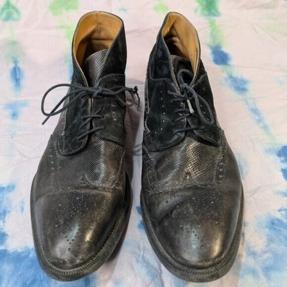 Magnanni Black Leather and Suede Oxford Derby Dress Boots Men Size 42.5 - Picture 2 of 14